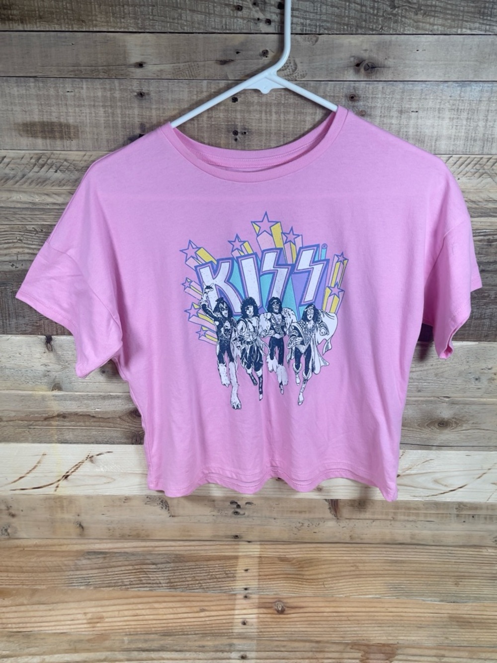 Wonder Nation KISS Band Picture Girls XL(14-16) Pink Shirt 2024 Short Sleeve Top